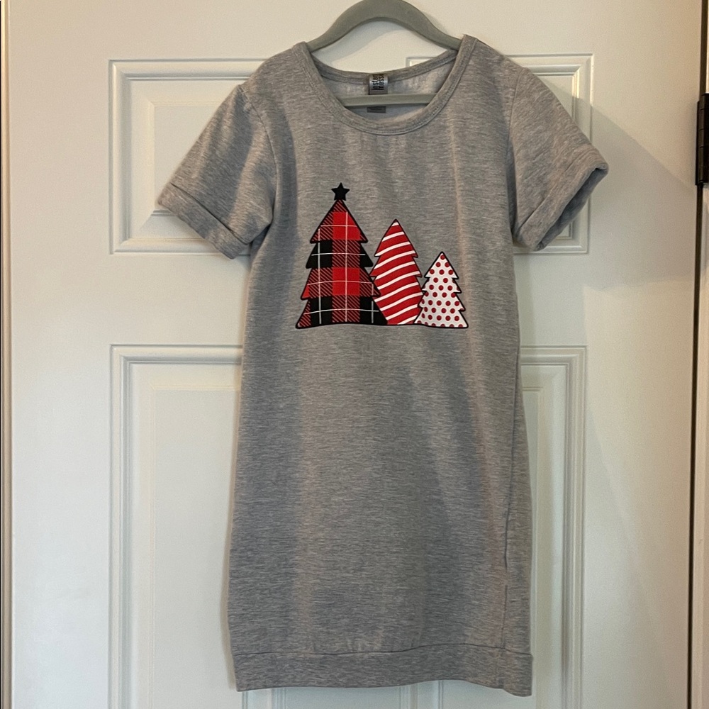 Gray Kids Casual Dress with Tree Design